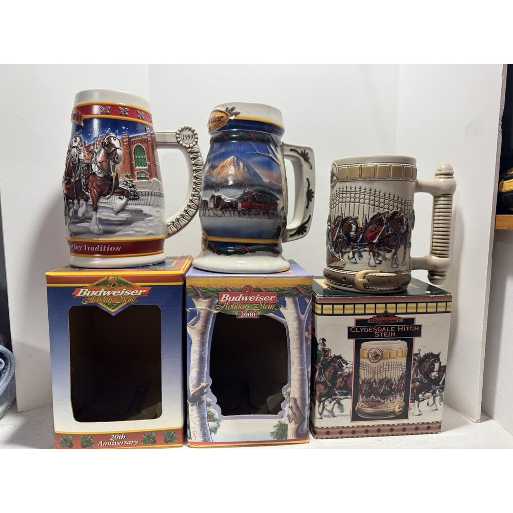 Budweiser Stein Lot Of 3 1999 2000 Clydesdales In Boxes